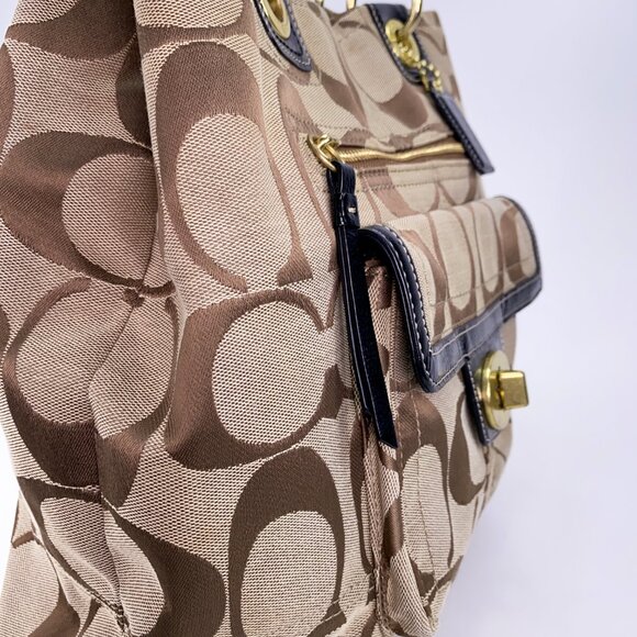 COACH Hampton Signature C Canvas Leather Dual Handle Handbag - J1077-F15689 - Picture 8 of 15